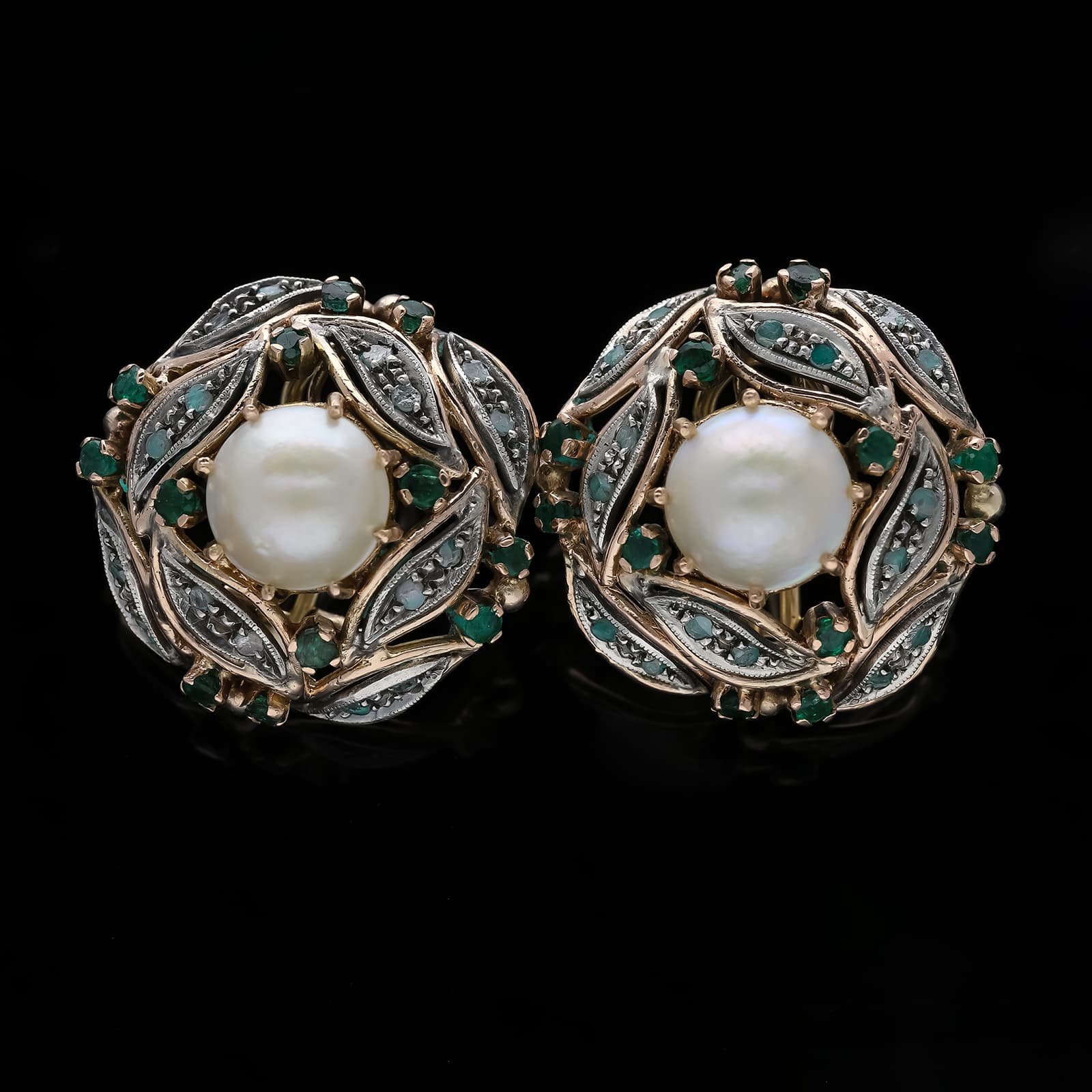 Ohrstecker+0,60+ct.+Smaragd,+Diamanten+585+Roségold+14+kt.