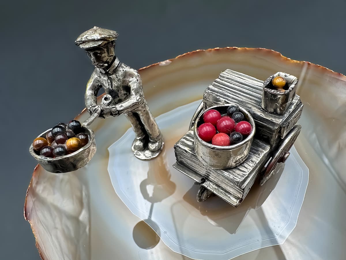 Sterling+Silber+Kastanien+Verkäufer+auf+Achat+Platte+mit+Halbedelsteine,+signiert - image 3