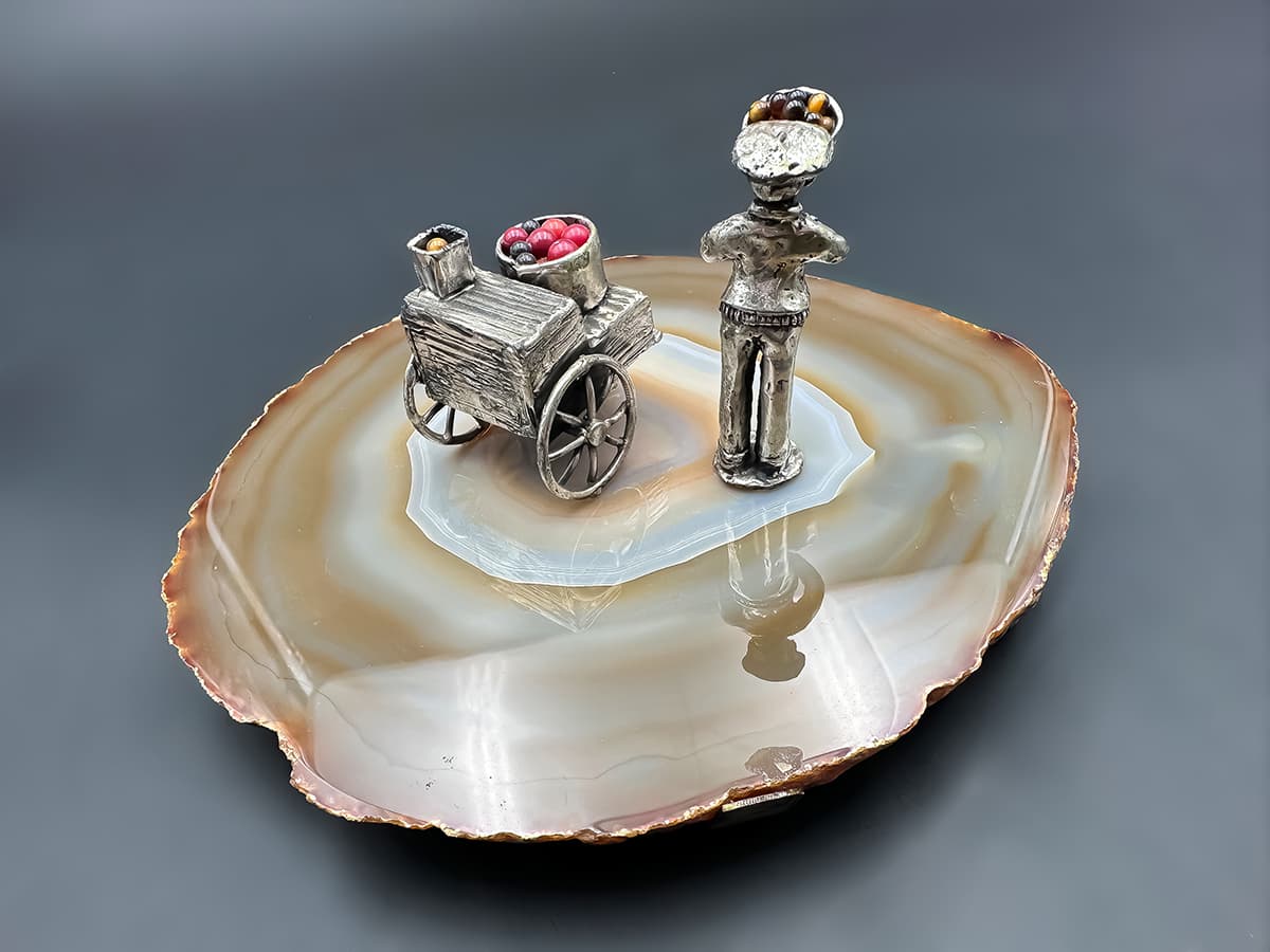 Sterling+Silber+Kastanien+Verkäufer+auf+Achat+Platte+mit+Halbedelsteine,+signiert - image 5