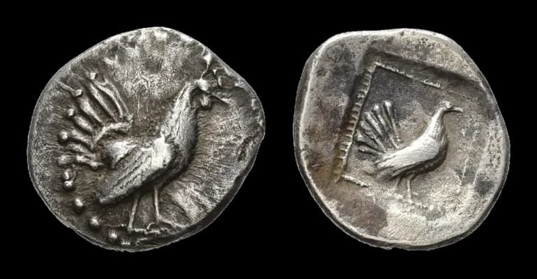 Sizilien, Himera, Drachme (5,62g), ca. 500-484 v. Chr. Av: Hahn im Perlkreis nach rechts. Rev: Henne in Quadratum nach rechts. SNG ANS 146ff., sehr - image 2