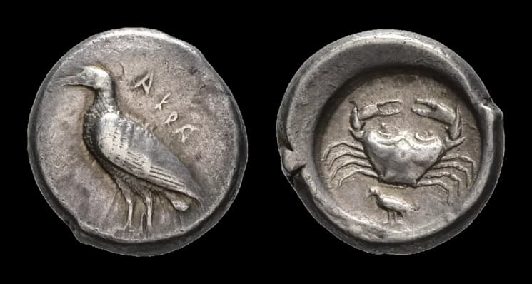 Sizilien, Akragas, Didrachme (8,62g), ca. 488-477 v. Chr. Av: Adler nach links. Rev: Krebs, darunter Adler nach links. HGC 2, 94, sehr schön. - image 2