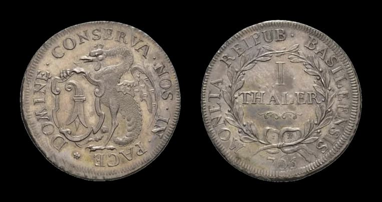 Basel, Taler 1765, HMZ 2-99e, leichte Justierspuren, schöne Patina, vorzüglich bis Stempelglanz. Aus der Sammlung Gebrüder Weibel. - image 2