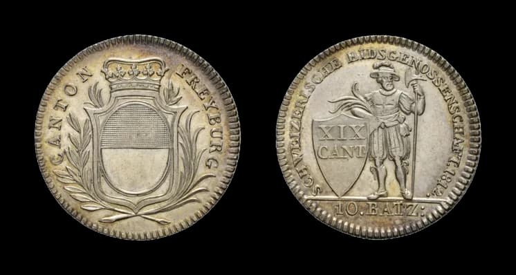 Freiburg/Fribourg, 10 Batzen 1812, HMZ 2-284b, vorzüglich+. Aus der Sammlung Gebrüder Weibel. - image 2
