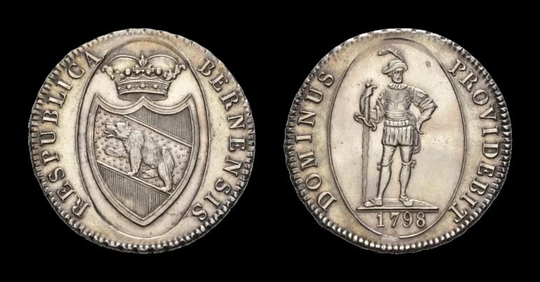 Bern, Taler 1798, schlanker Krieger. HMZ 2-218f, fast Stempelglanz. Aus der Sammlung Gebrüder Weibel. - image 2