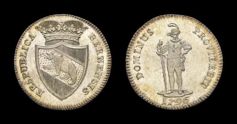 Bern, 1/2 Taler 1796, HMZ 2-219a, kleine Kratzer, fast Stempelglanz. Prachtexemplar! Aus der Sammlung Gebrüder Weibel. - image 2