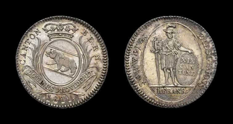 Bern, 1 Franken 1811, HMZ 2-233a, vorzüglich bis Stempelglanz. Aus der Sammlung Gebrüder Weibel. - image 2