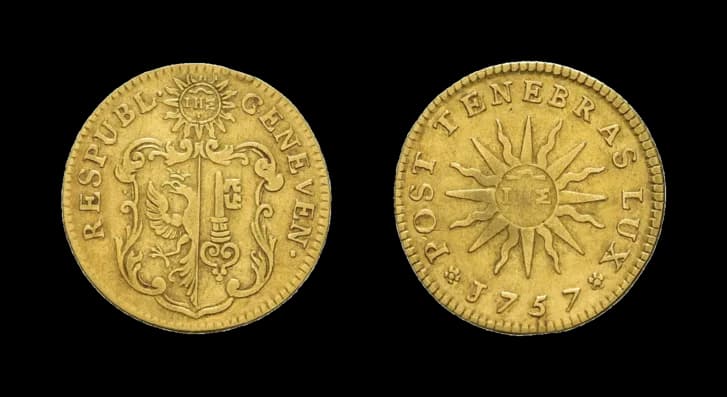 Genf, Pistole (5,51g) 1757. HMZ 2-338e, Fb. 262, kleiner Randfehler, sehr schön. Aus der Sammlung Gebrüder Weibel. - image 2