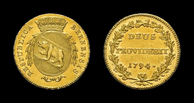 Bern, Doppelduplone 1794. HMZ 2-211b, Fb. 181, kleine Kratzer, vorzüglich. Aus der Sammlung Gebrüder Weibel. - image 2