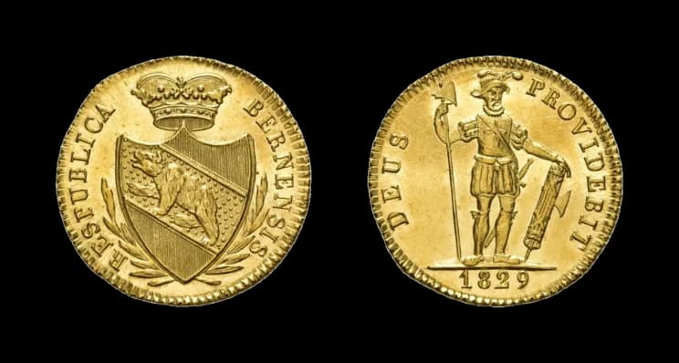 Bern, Duplone 1829. HMZ 2-229b, Fb. 187, feine Kratzer, fast Stempelglanz. Aus der Sammlung Gebrüder Weibel. - image 2