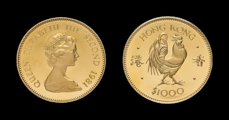 1000 Dollars 1981, Year of the Cockerel. KM 48, Fb. 7, in Kapsel, mit Zertifikat. Polierte Platte. Aus der Sammlung Gebrüder Weibel. - image 2