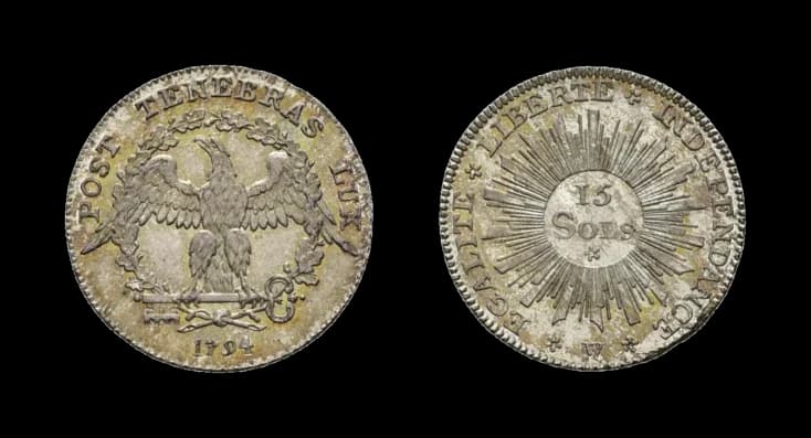Genf, 15 Sols 1794, HMZ 2-342a, Stempelglanz. Prachtexemplar! Aus der Sammlung Gebrüder Weibel. - image 2