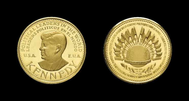 Goldmedaille (21mm), John F. Kennedy, aus der Serie Politische Führer der Welt. Av: Büste nach links, darum Umschrift. Rev: Globus umgeben von - image 2