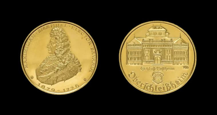 Goldmedaille (Dukat), o. J., sign. O.B. Av: Brustbild nach links, darum "MAXIMILIAN EMANUEL ELECTOR BAVARIAE". Rev: Schlossansicht, darunter "SCHLOSS - image 2