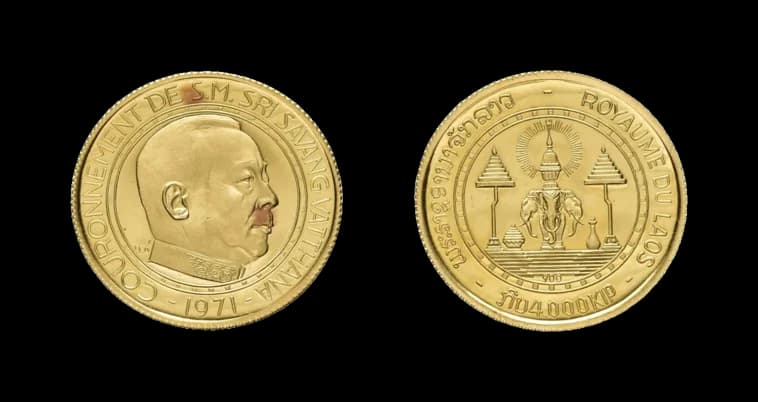 4000 Kip Gold 1971, Sri Savangh Vatthana. Fb. 5, KM 9, kleine Kratzer, Polierte Platte. - image 2