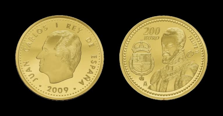 200 Euro Gold 2009. Philipp II. von Spanien, Fb. 425. Mit Zertifikat in Ausgabeschatulle, Polierte Platte. Auflage 3'000 Stück. - image 2