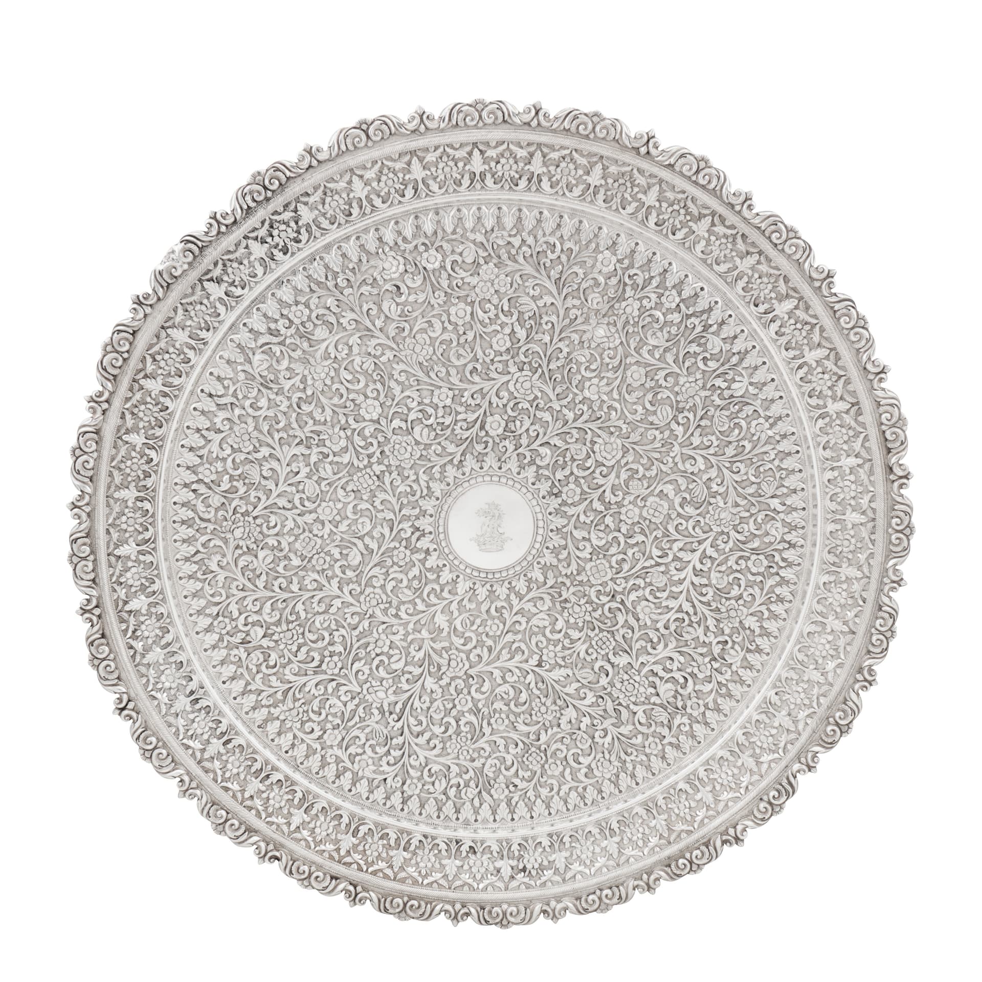 Cutch, Bhuj circa 1900 by Oomersi Mawji jnr (active 1890-1930) A large late 19th / early 20th century Anglo – Indian silver salver or tray