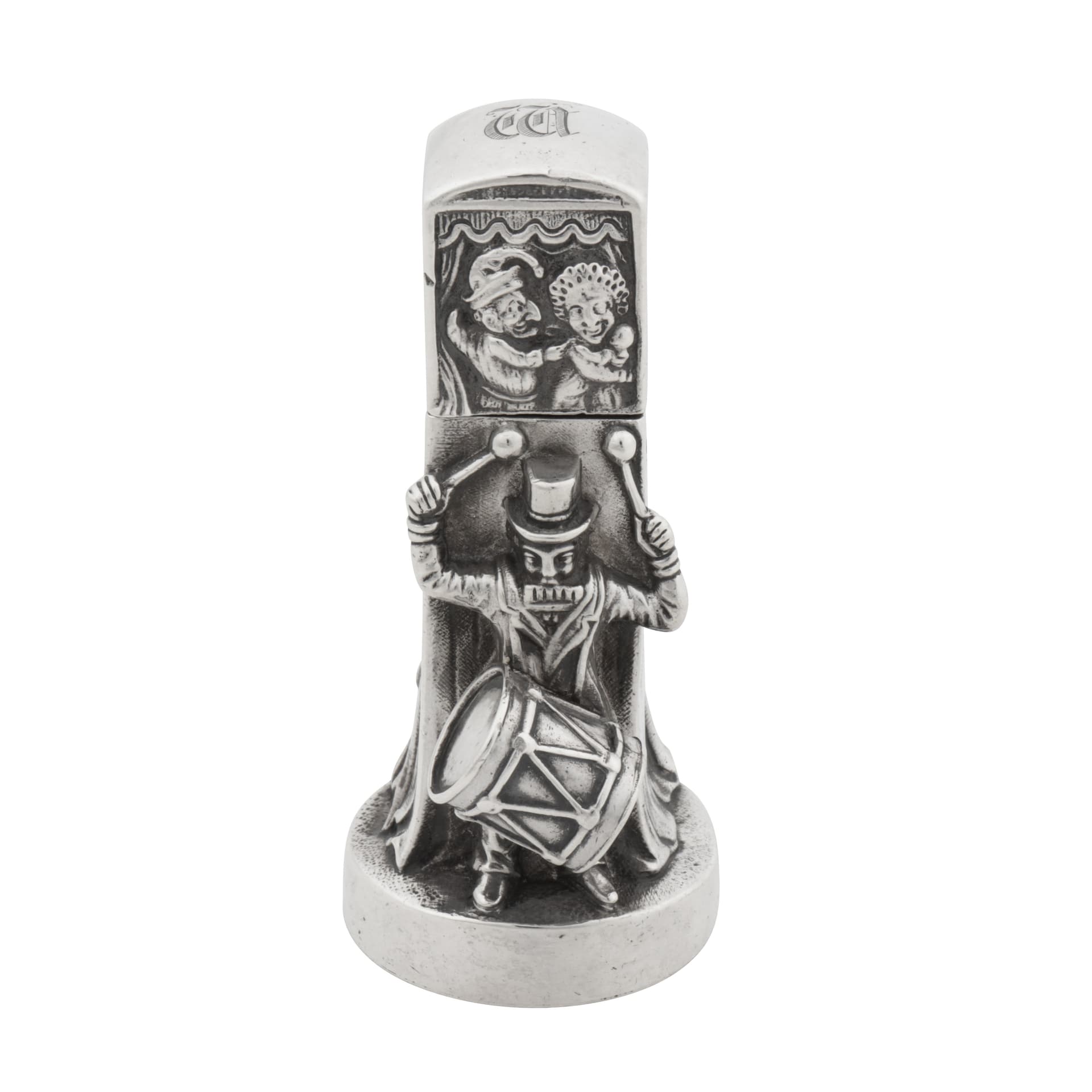 London 1879 by William Leuchars A rare Victorian sterling silver novelty match safe and striker