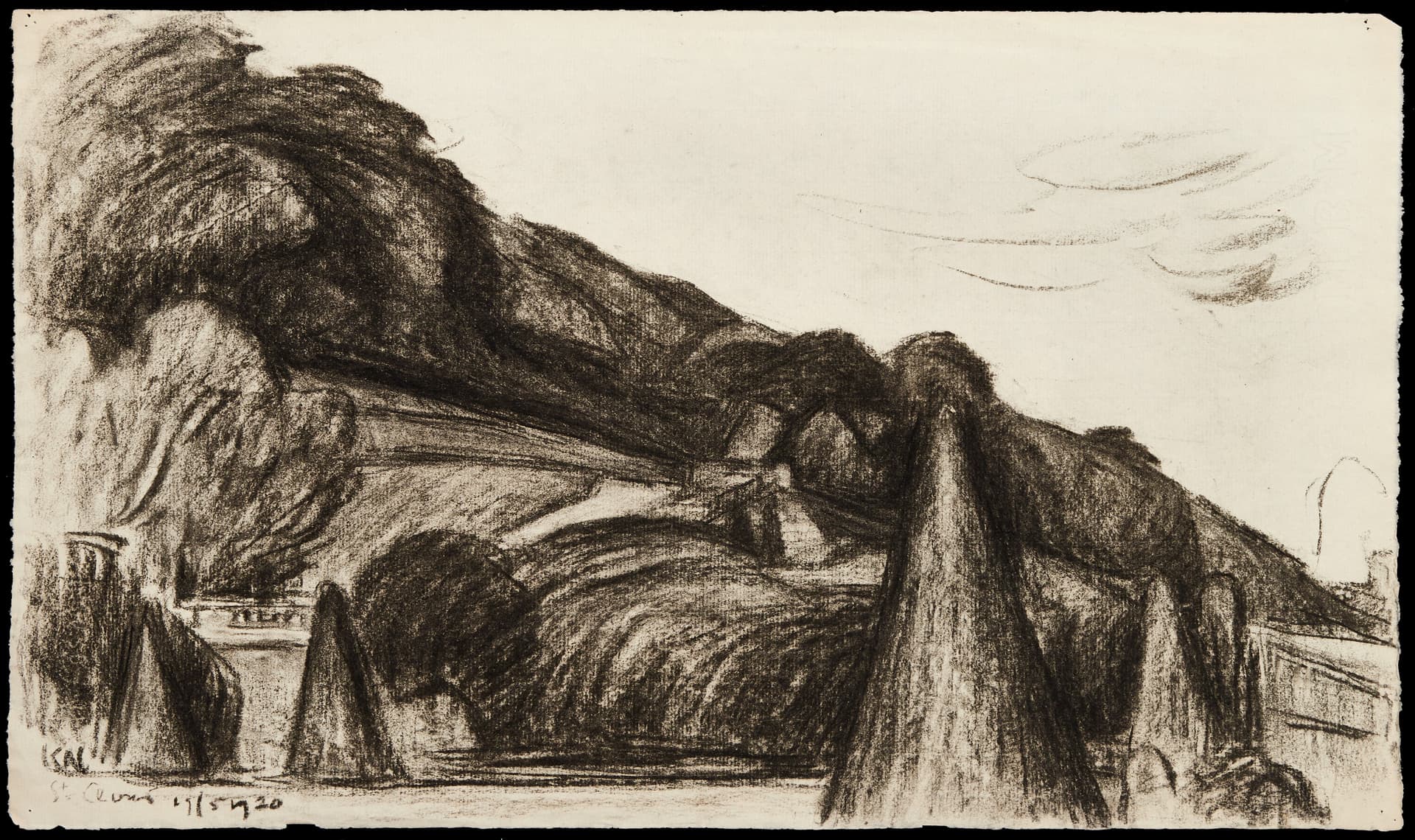 KARL NORDSTRÖM (Tjörn 1855-1923 Drottningholm). Landscape from the park in St. Cloud, Paris, signed, dated 1920, charcoal on paper. - image 2