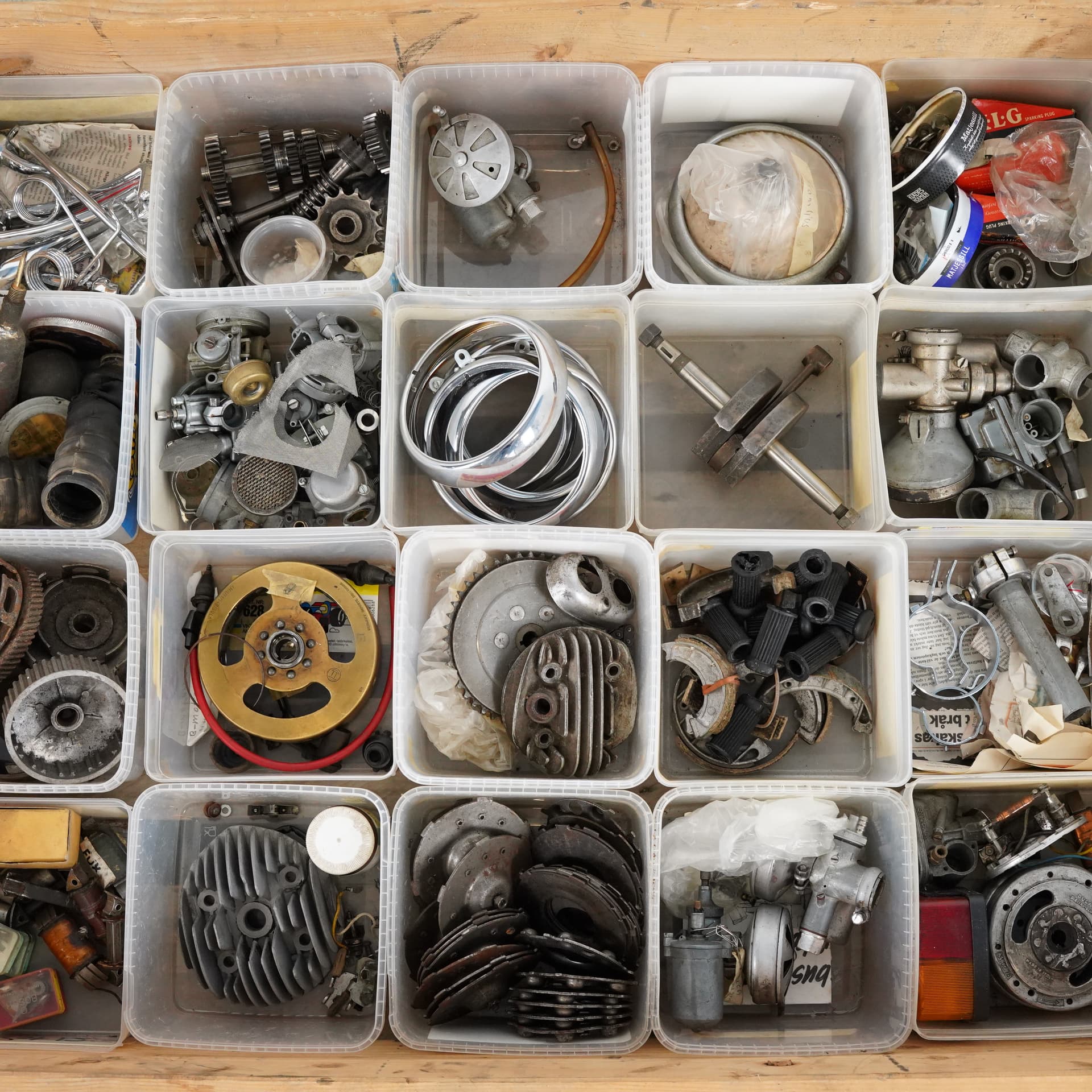MOTORCYCLE PARTS, lot, for lightweight motorcycles, 1950s.