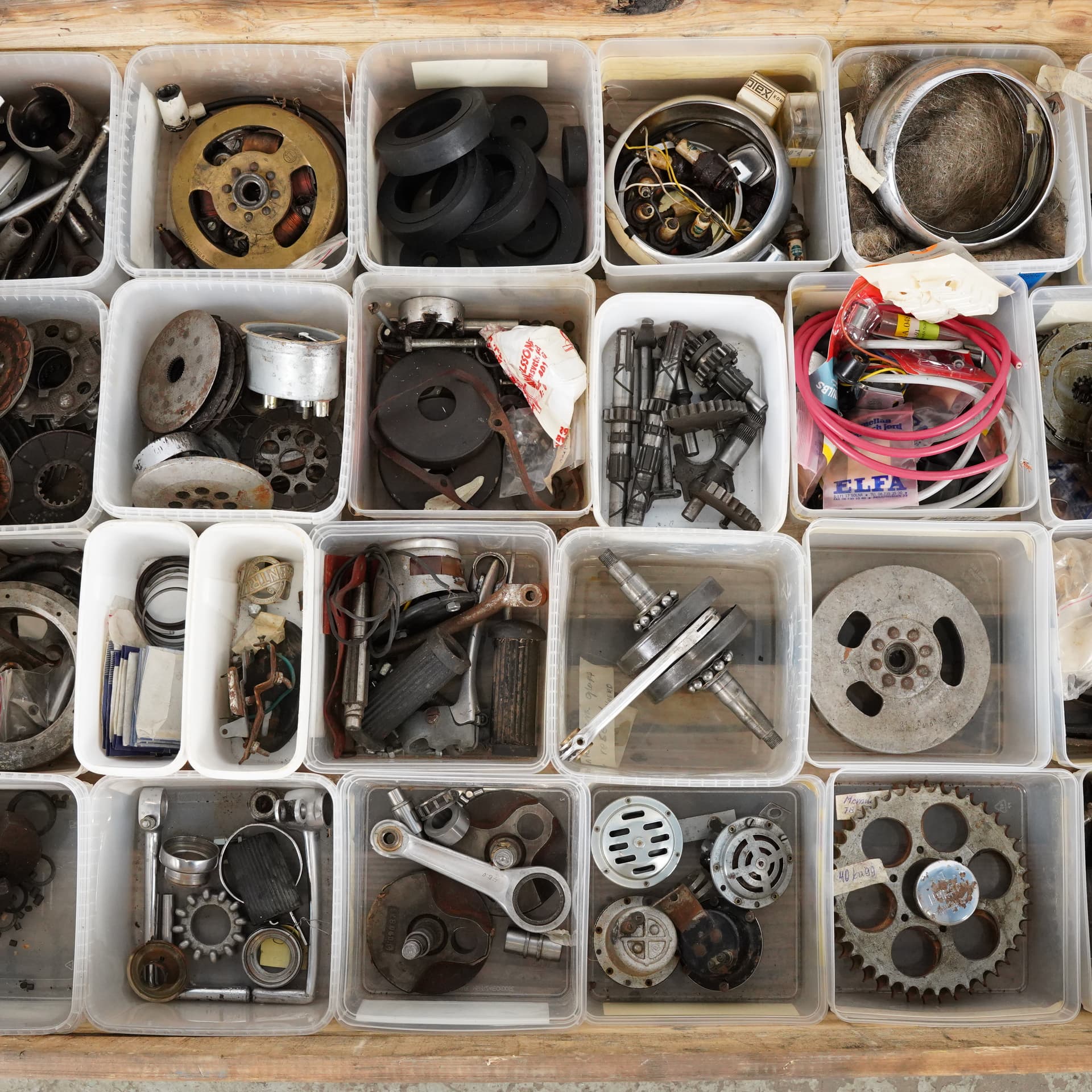 MOTORCYCLE PARTS, lot, for lightweight motorcycles, 1950s.