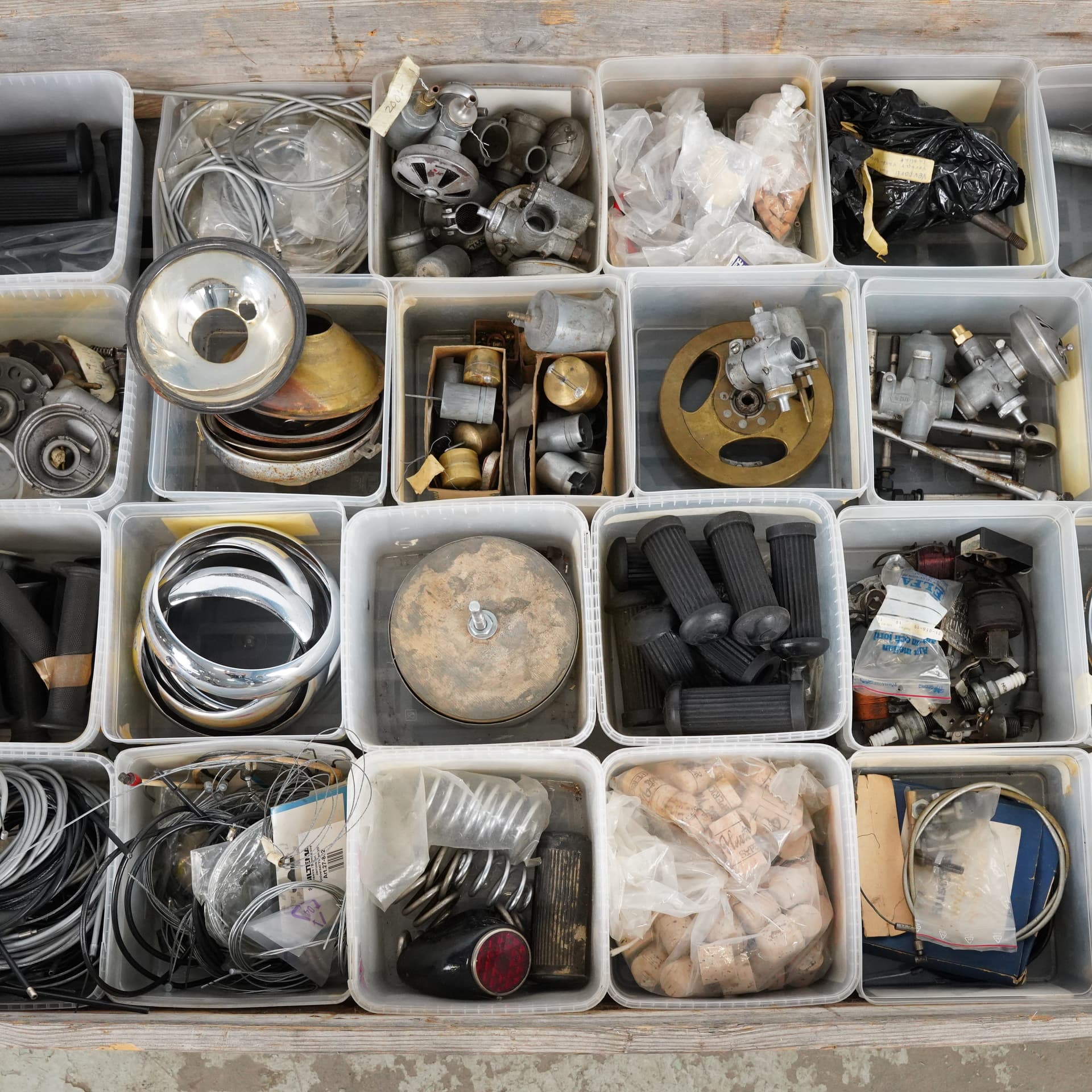 MOTORCYCLE PARTS, lot, for lightweight motorcycles, 1950s.