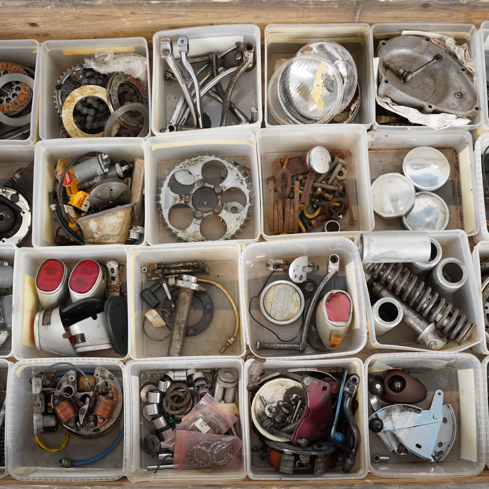 MOTORCYCLE PARTS, lot, for lightweight motorcycles, 1950s.