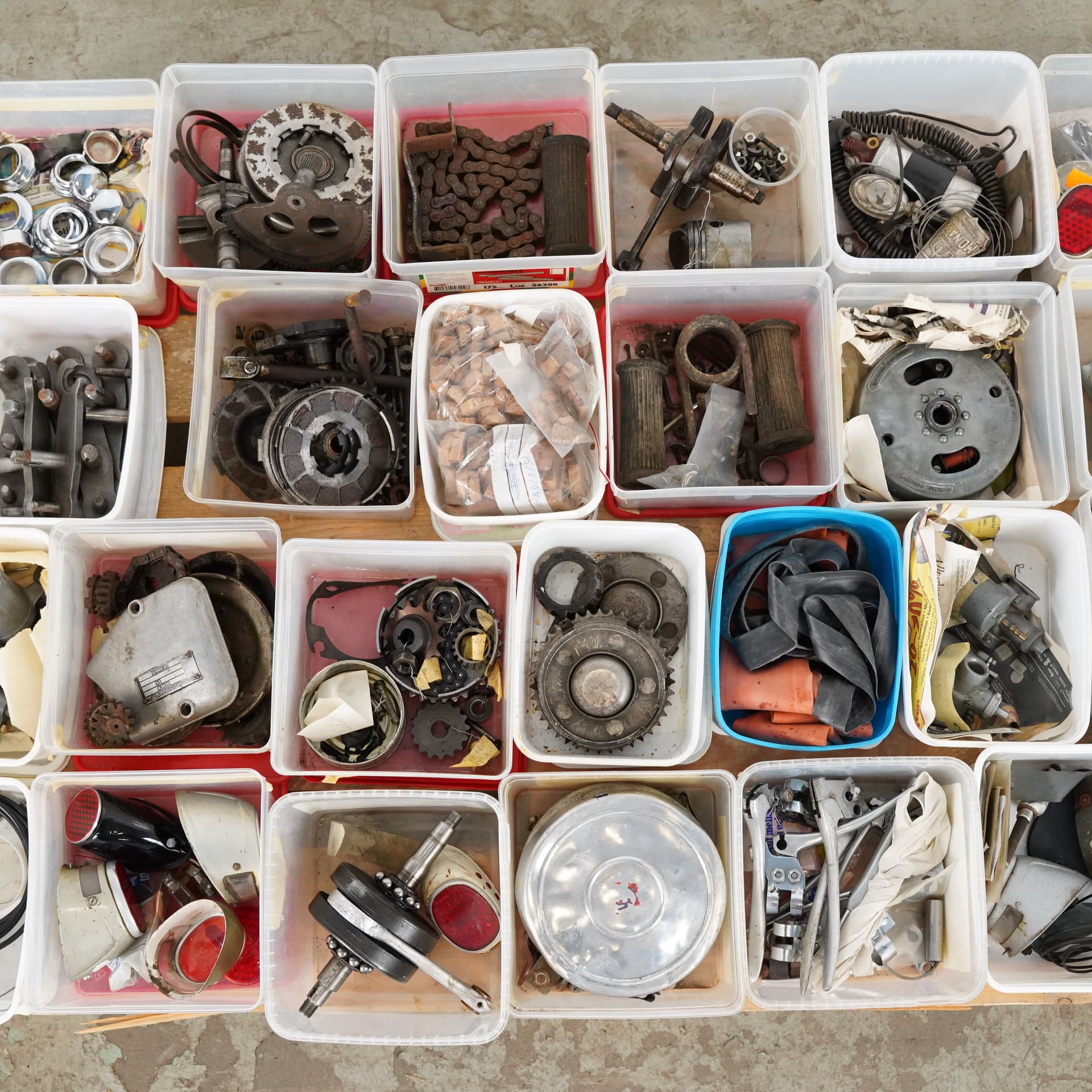 MOTORCYCLE PARTS, lot, for lightweight motorcycles, 1950s.