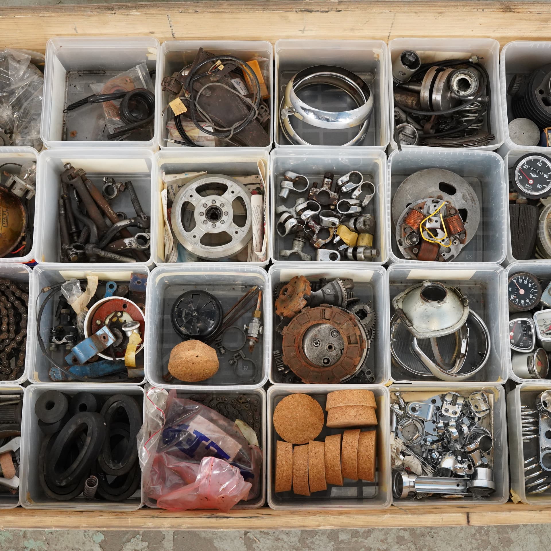 MOTORCYCLE PARTS, lot, for lightweight motorcycles, 1950s.