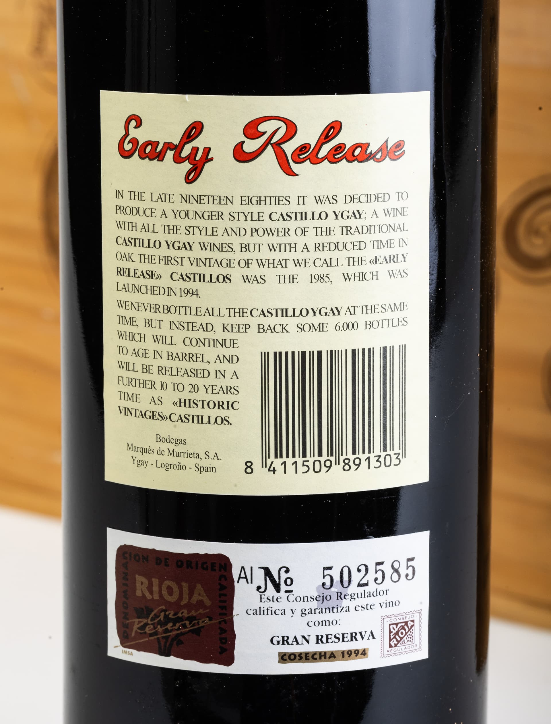 CASTILLO YGAY GRAN RESERVA ESPECIAL 1994, CASE OF SIX. - image 5