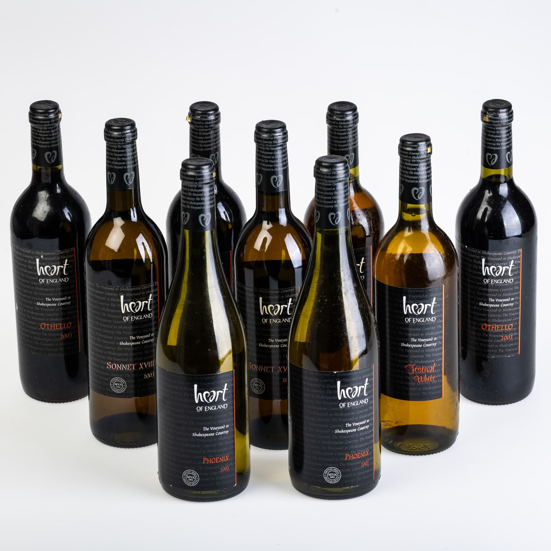 NINE BOTTLES OF HEART OF ENGLAND SHAKESPEARE COLLECTION.