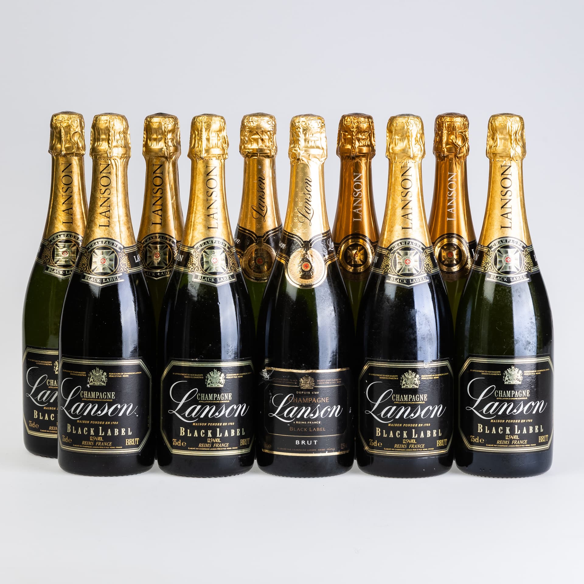 TEN BOTTLES OF LANSON BLACK LABEL BRUT CHAMPAGNE.