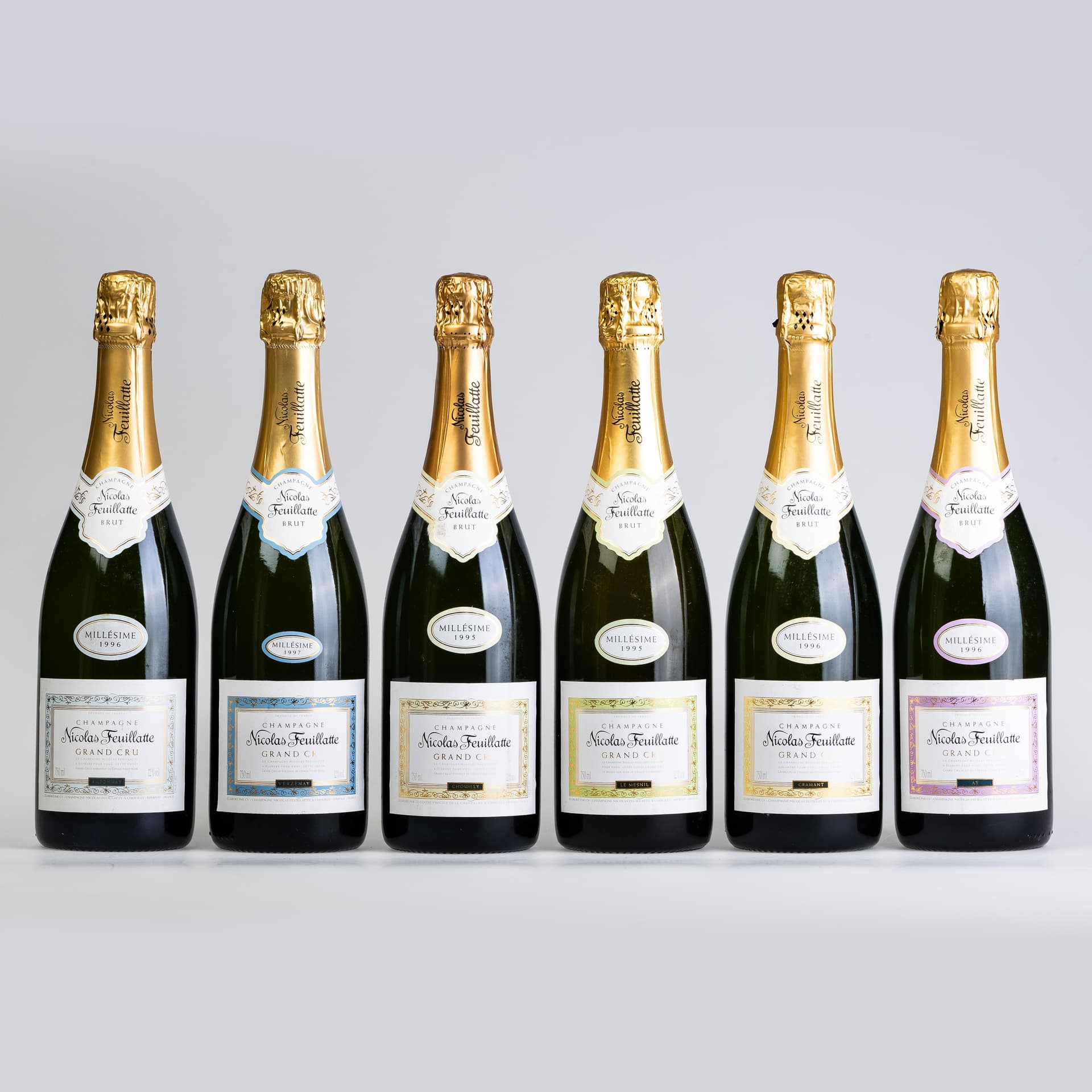 SIX BOTTLES OF NICOLAS FEUILLATTE GRAND CRU CHAMPAGNE.