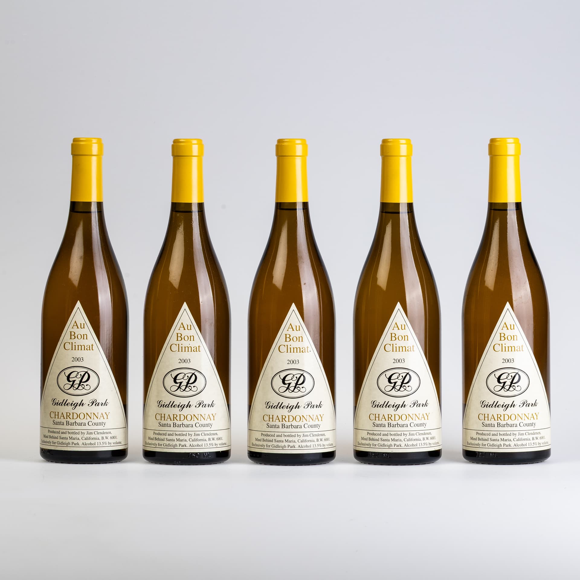 FIVE BOTTLES OF AU BON CLIMAT 2003 CHARDONNAY.