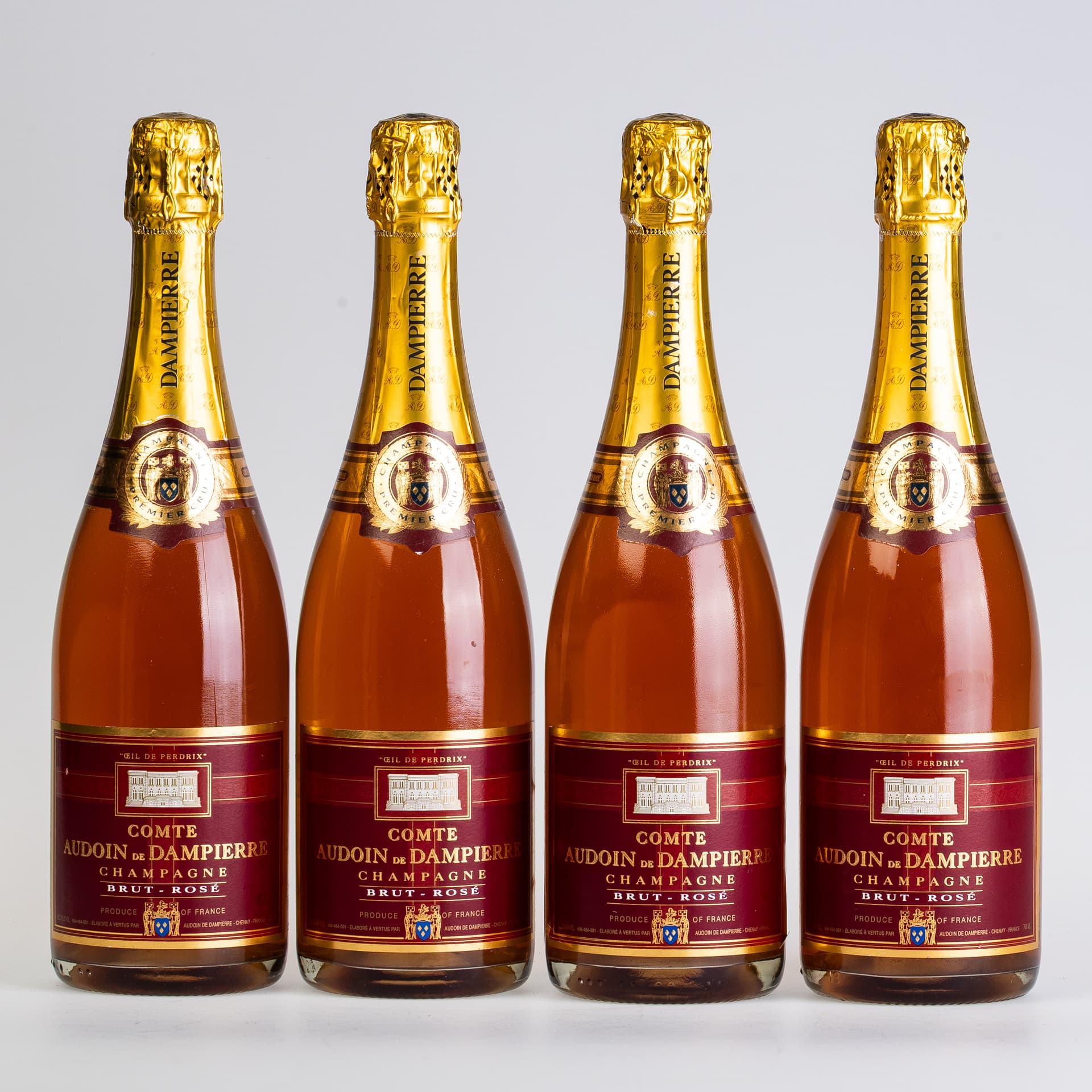 FOUR BOTTLES OF COMTE AUDOIN DE DAMPIERRE PREMIER CRU BRUT ROSÉ.
