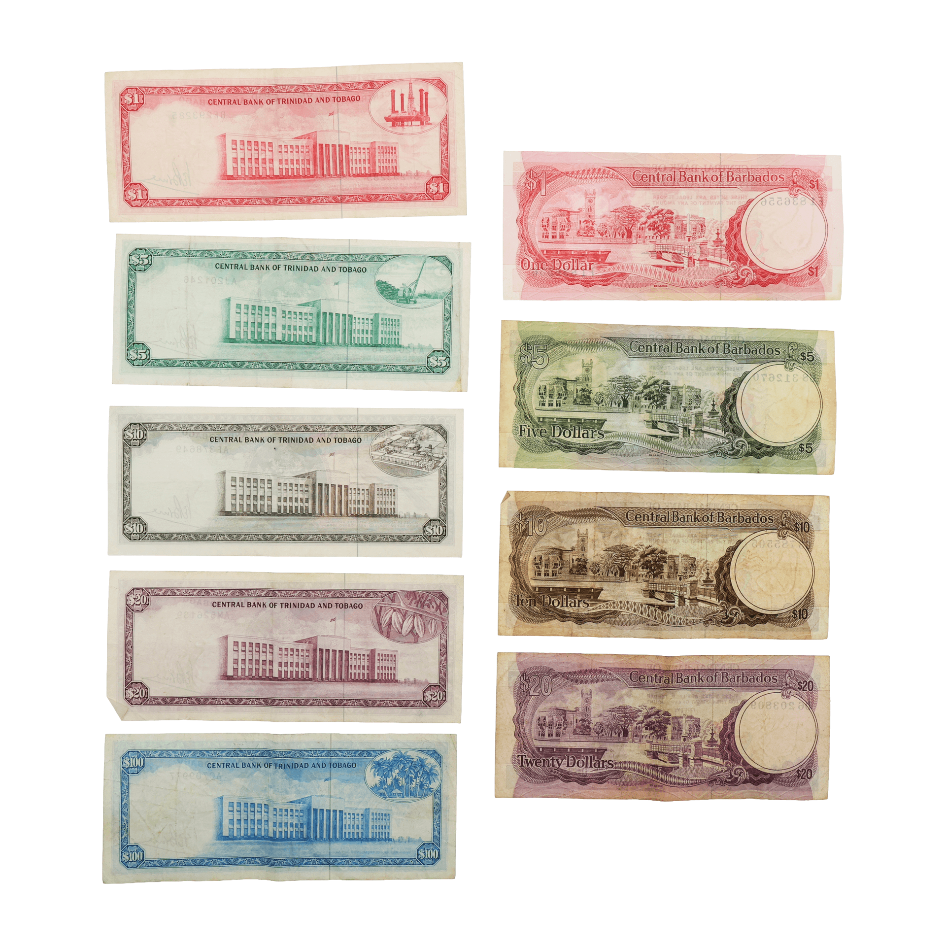 5 CENTRAL BANK OF TRINIDAD AND TOBAGO AND 4 CENTRAL BANK OF BARBADOS BANKNOTES. (9).