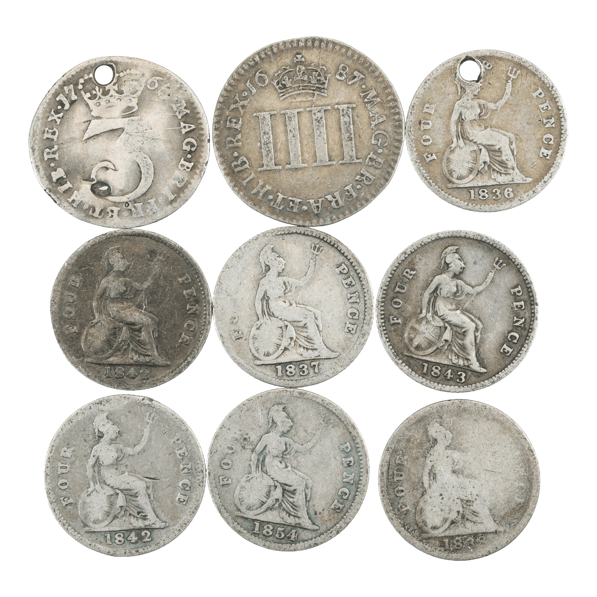 2 MAUNDY COINS, INC. A JAMES II, AND A COLLECTION OF GROATS.