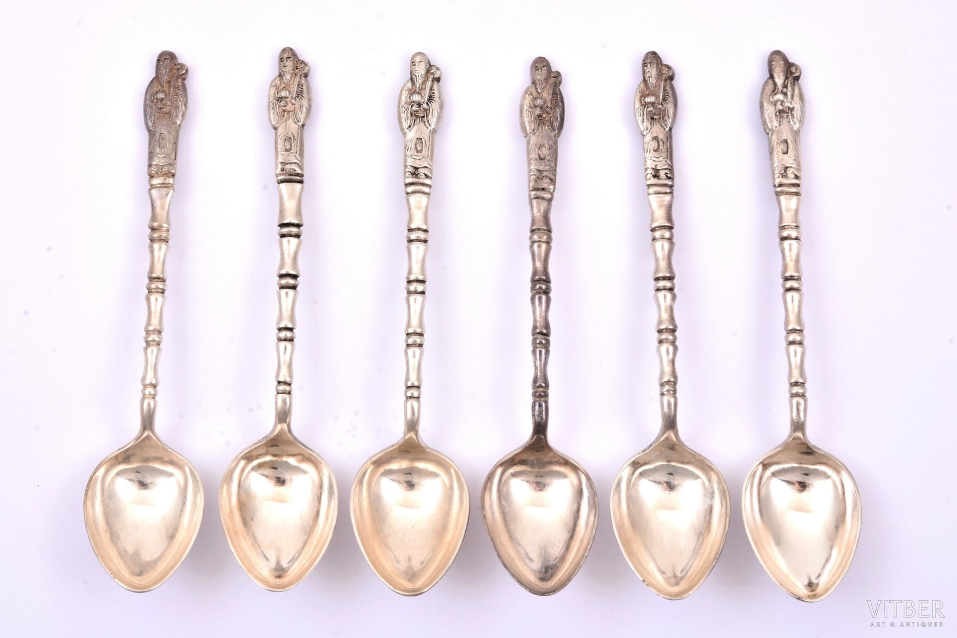 set of 6 coffee spoons, silver, 875, 900 standard, total weight of items 79.45 g, 10.5 cm, Vietnam, import mark of the Soviet Union
