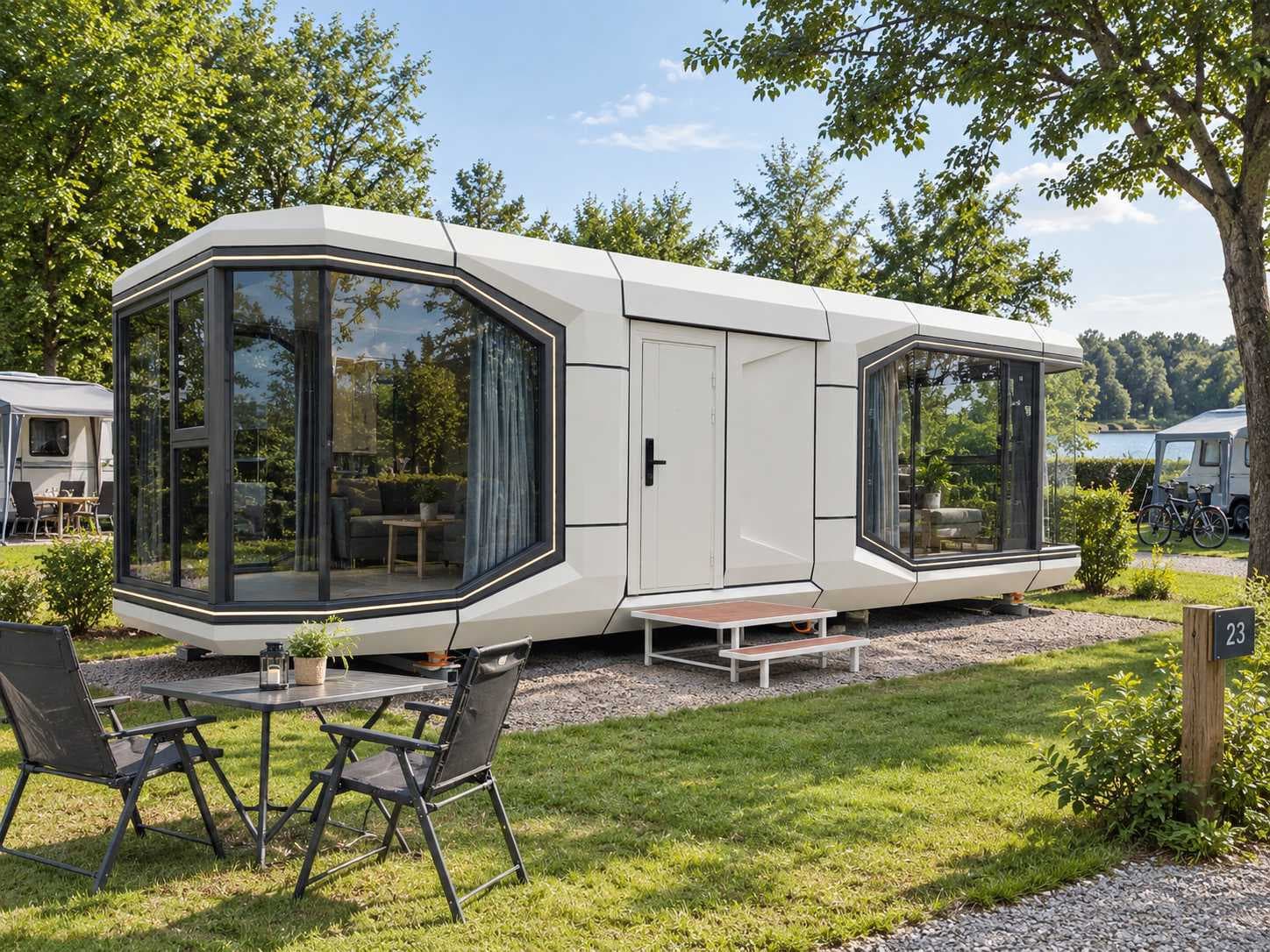 Tiny houses, containers, opslagtenten en werkbanken