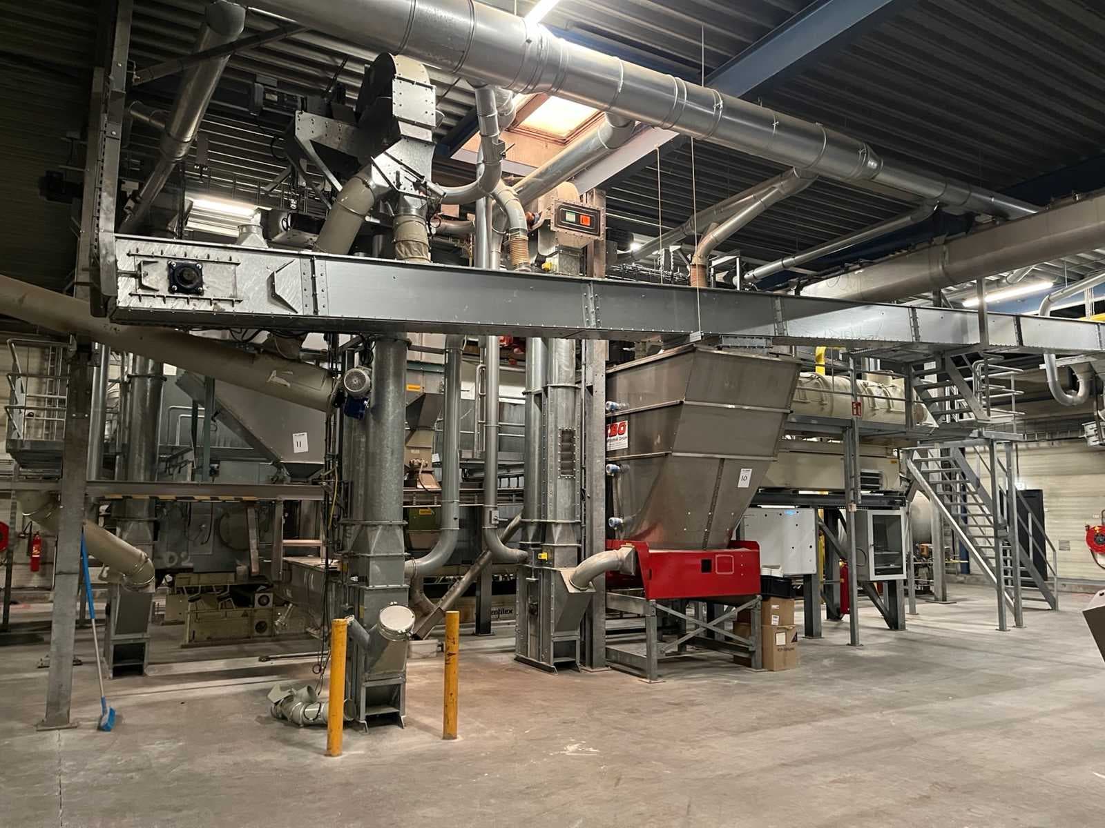 Process installations from a complete fluidbed dryer including mill and backmix system, supplemented with various heat recovery equipment and steam components from a recent R&D project