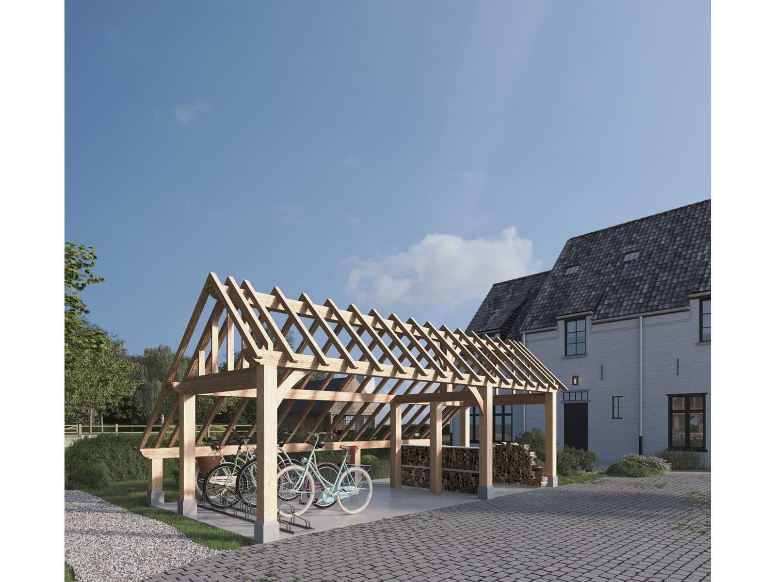 Delivery auction of Douglas, Norway spruce and Oak outbuildings, chalets, carports, pool houses and horse stables.