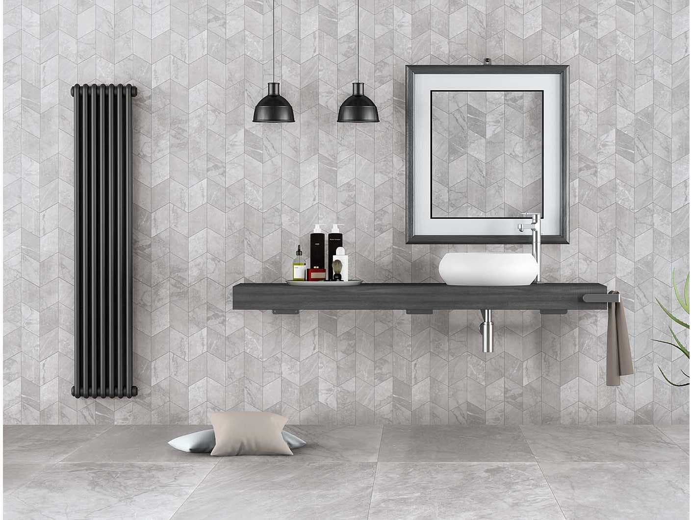 Natural stone tiles and washbasins