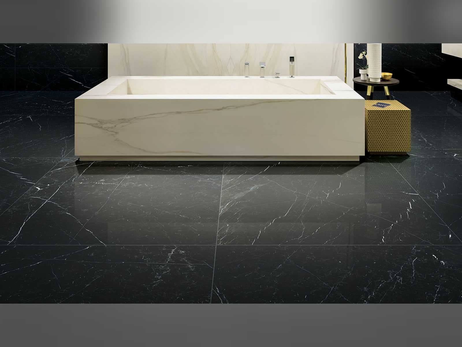 Natural stone tiles and washbasins