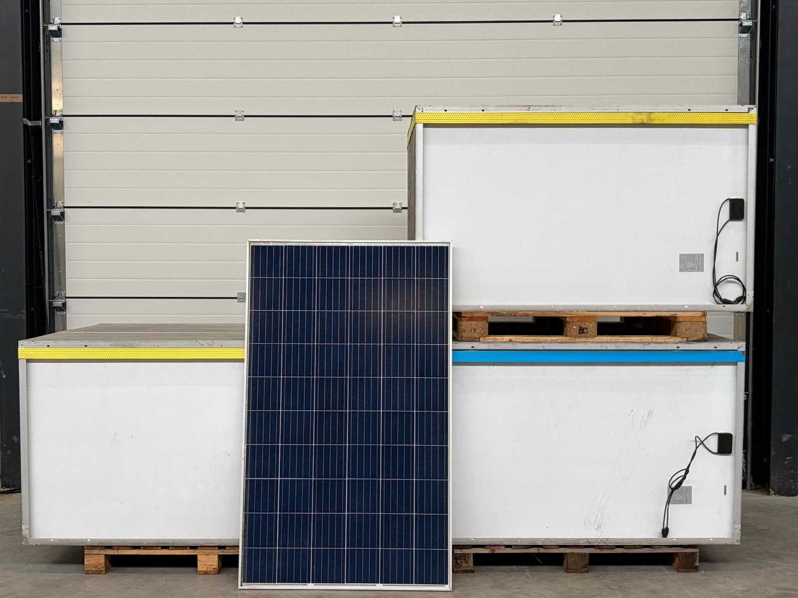 Used solar panels, inverters and flat roof construction