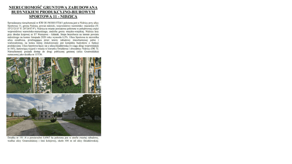The syndicate will sell Nidzica Sportowa 11 Street
