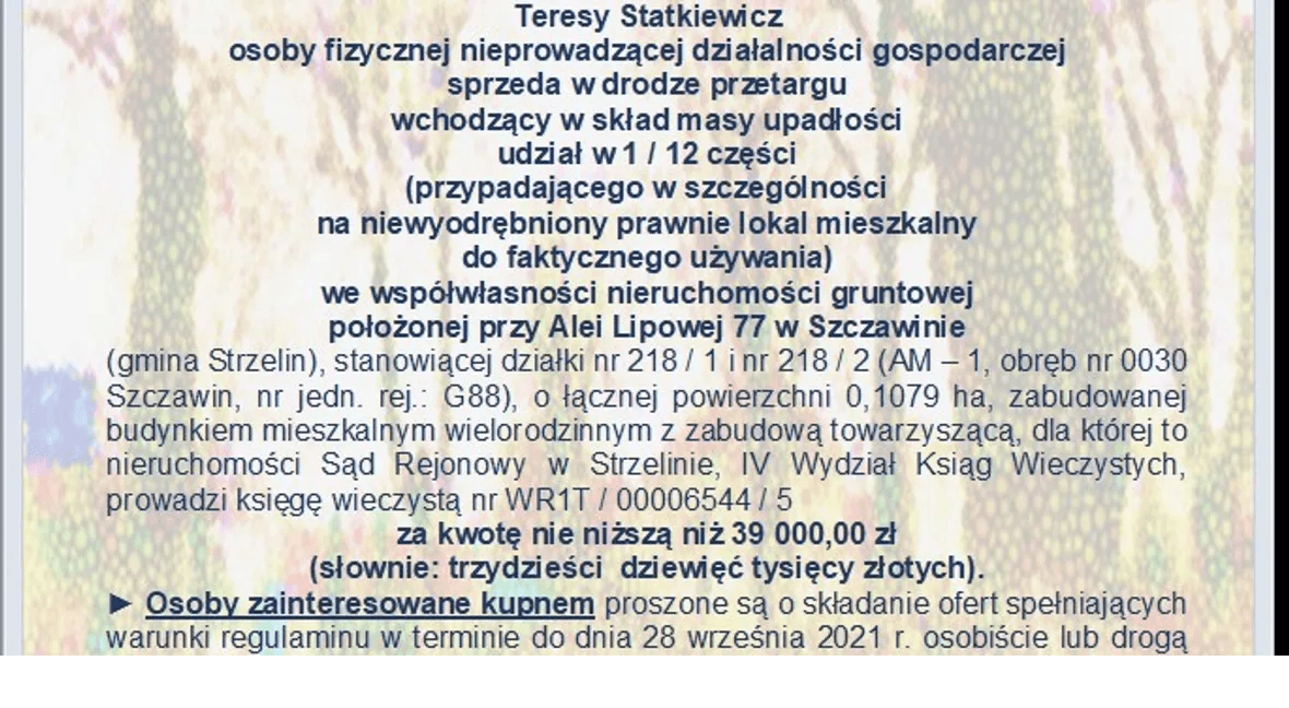 The syndicate will sell property in Szchawin