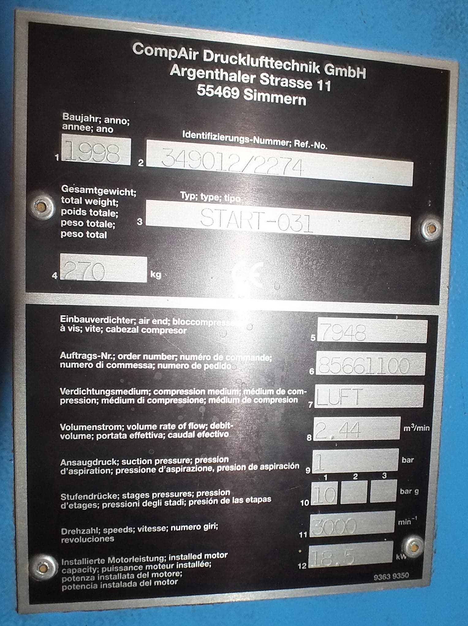 CompAir screw compressor type START 031, 10 bar, year 1998 - image 3