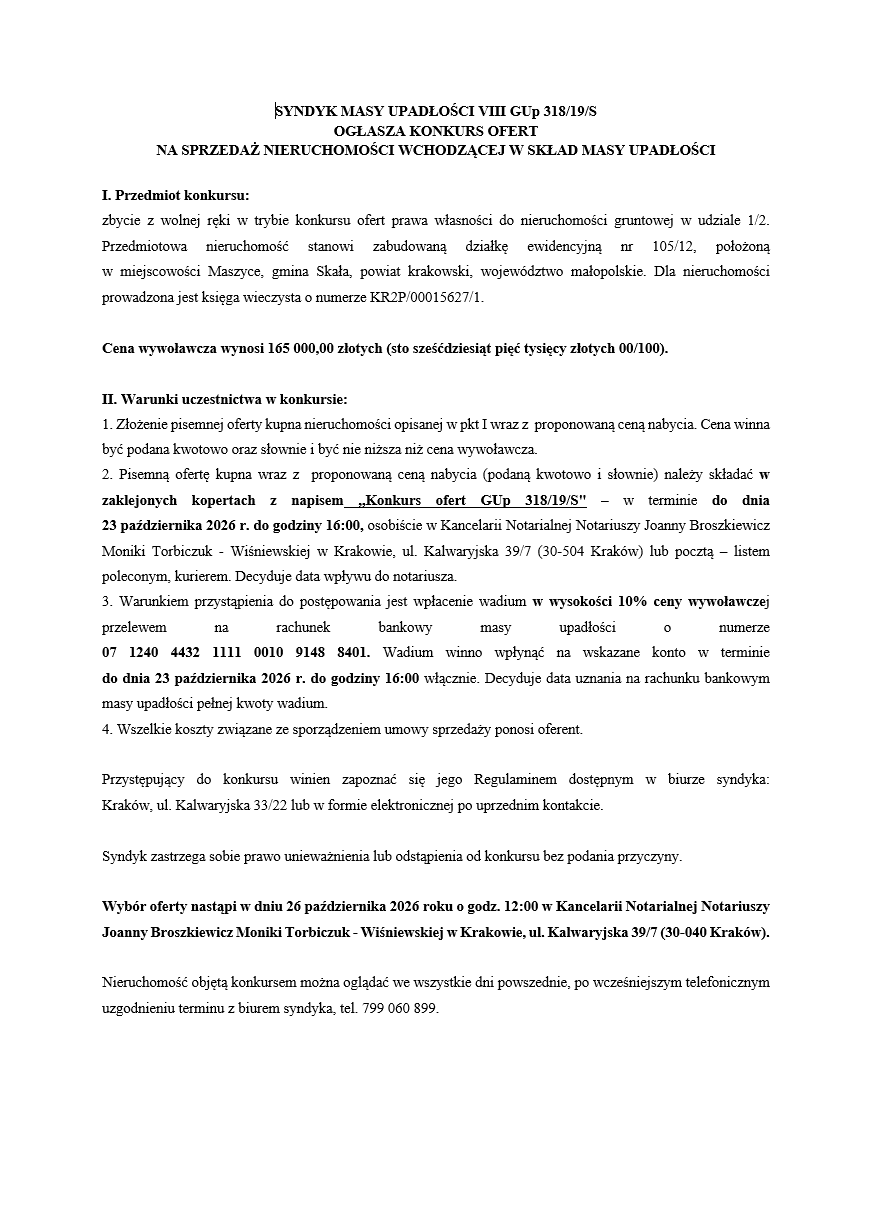 The bankruptcy syndicate announces a competition for real estate offers