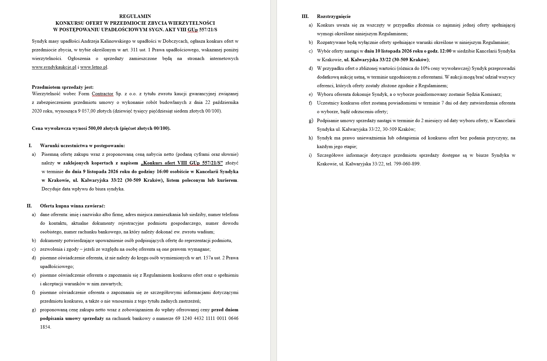 Bankruptcy syndicate announces contest for sale of claims