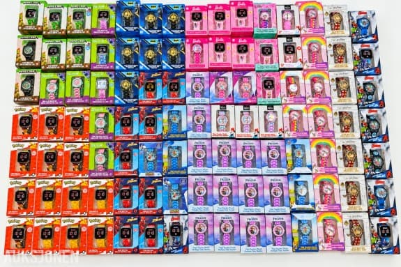 Stort parti med ca 100 stk barneklokker – Pokémon, Frozen, Spider-Man, Minecraft, Barbie