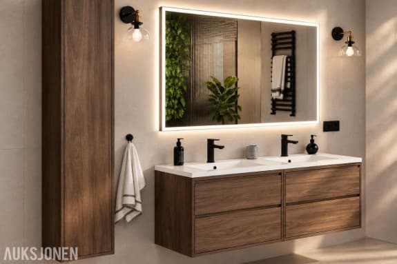 Komplett baderomsmøbelsett VIOLA CREMONA 120 cm – dobbelservant og LED-speil 